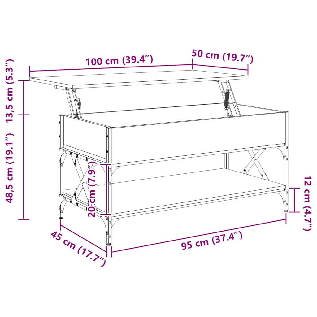 Tavolino Salotto Rovere Sonoma 100x50x50 cm Multistrato Metallo | homemem39