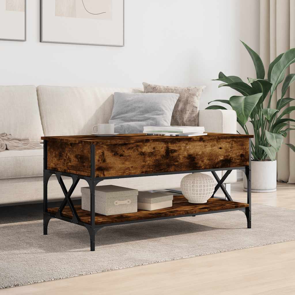 Tavolino Salotto Rovere Fumo 100x50x50 cm Multistrato e Metallo | homemem39