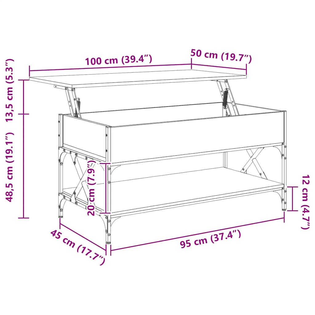 Tavolino Salotto Grigio Sonoma 100x50x50 cm Multistrato Metallo | homemem39