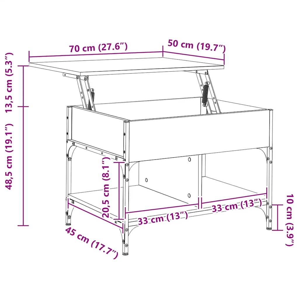 Tavolino da Salotto Nero 70x50x50cm Legno Multistrato Metallo | homemem39