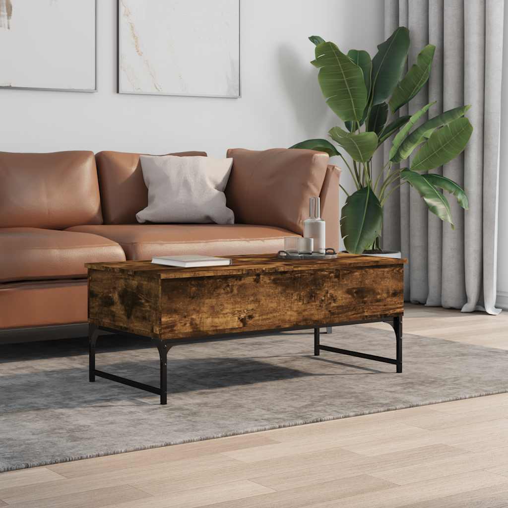 Tavolino Salotto Rovere Fumo 100x50x40cm Multistrato e Metallo | homemem39