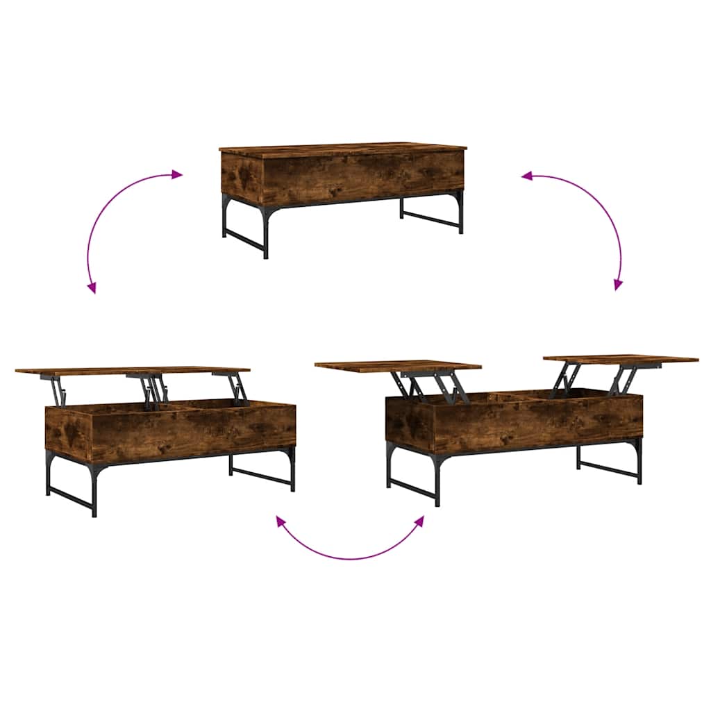 Tavolino Salotto Rovere Fumo 100x50x40cm Multistrato e Metallo | homemem39