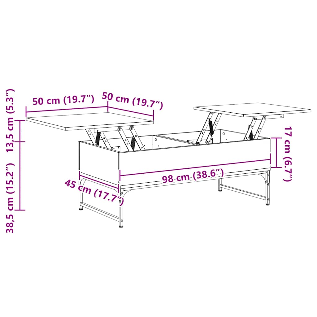 Tavolino Salotto Rovere Fumo 100x50x40cm Multistrato e Metallo