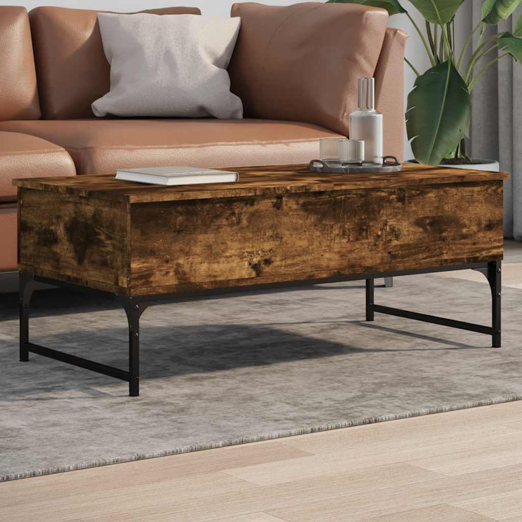 Tavolino Salotto Rovere Fumo 100x50x40cm Multistrato e Metallo