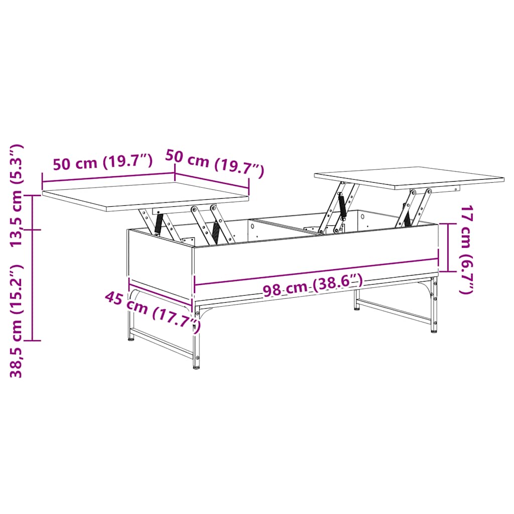 Tavolino Salotto Rovere Marrone 100x50x40cm Multistrato Metallo