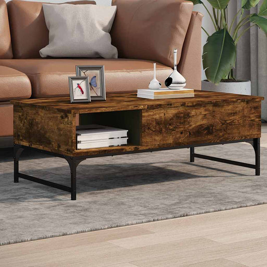 Tavolino Salotto Rovere Fumo 100x50x35 cm Multistrato e Metallo | homemem39