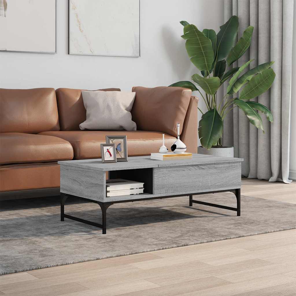 Tavolino Salotto Grigio Sonoma 100x50x35cm Multistrato Metallo | homemem39