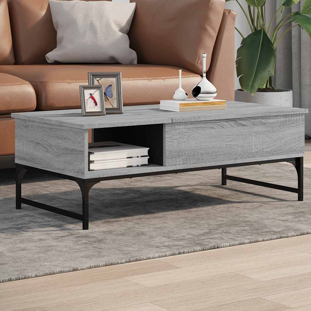 Tavolino Salotto Grigio Sonoma 100x50x35cm Multistrato Metallo