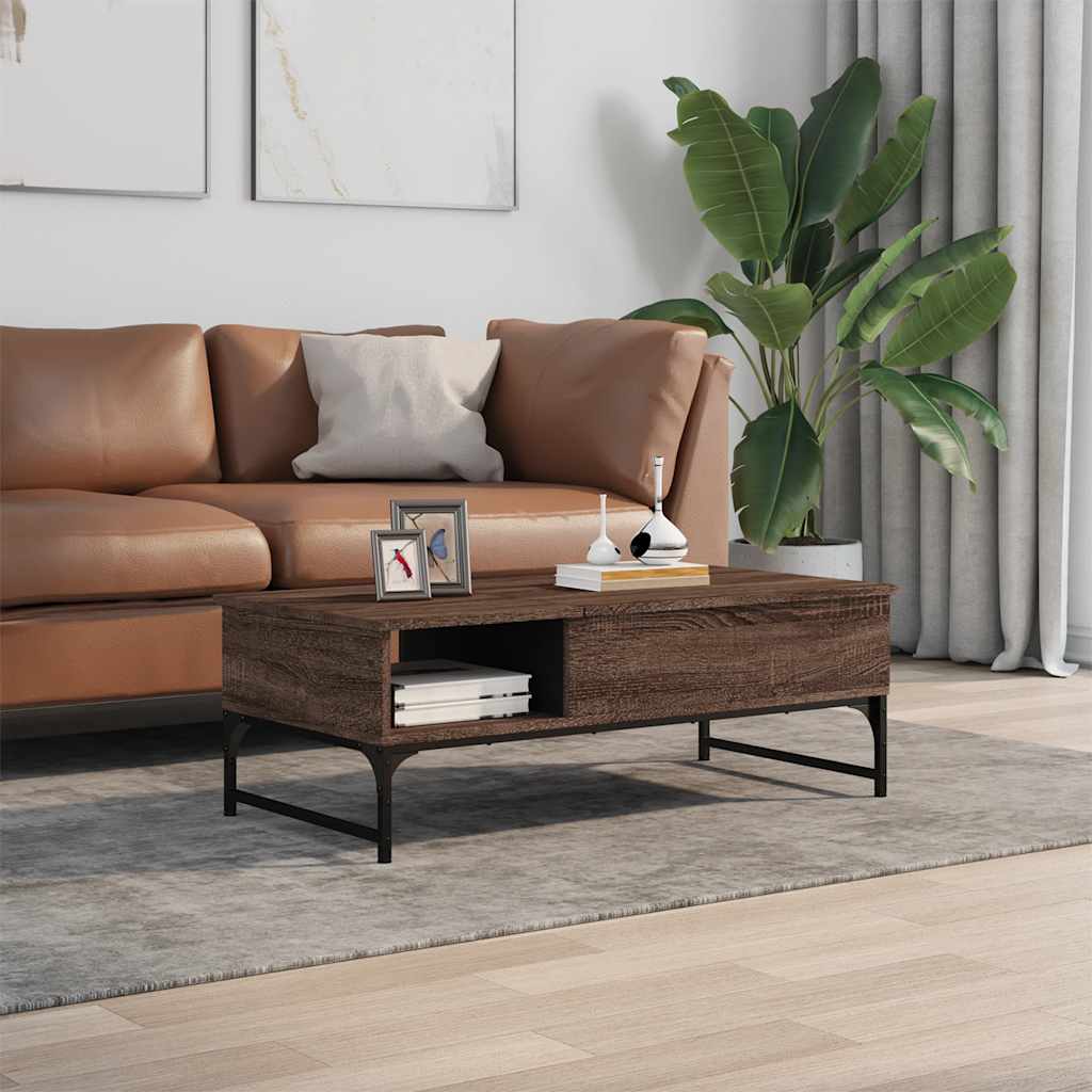 Tavolino Salotto Rovere Marrone 100x50x35cm Multistrato Metallo | homemem39