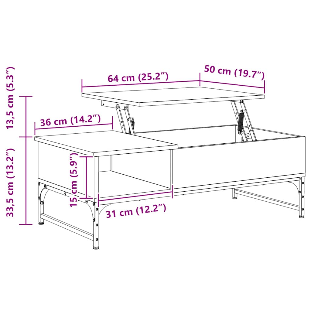 Tavolino Salotto Rovere Marrone 100x50x35cm Multistrato Metallo