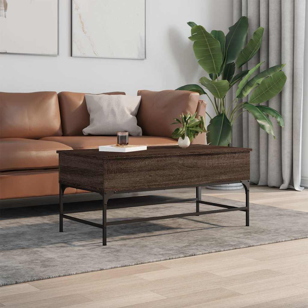 Tavolino Rovere Marrone 100x50x45cm Legno Multistrato e Metallo | homemem39