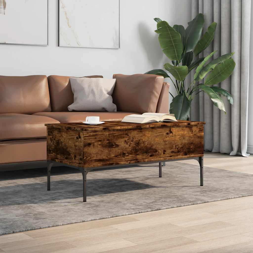 Tavolino Rovere Fumo 100x50x45cm in Legno Multistrato e Metallo | homemem39