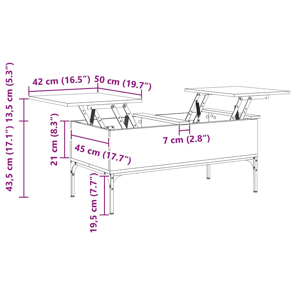 Tavolino Rovere Marrone 100x50x45cm Legno Multistrato e Metallo
