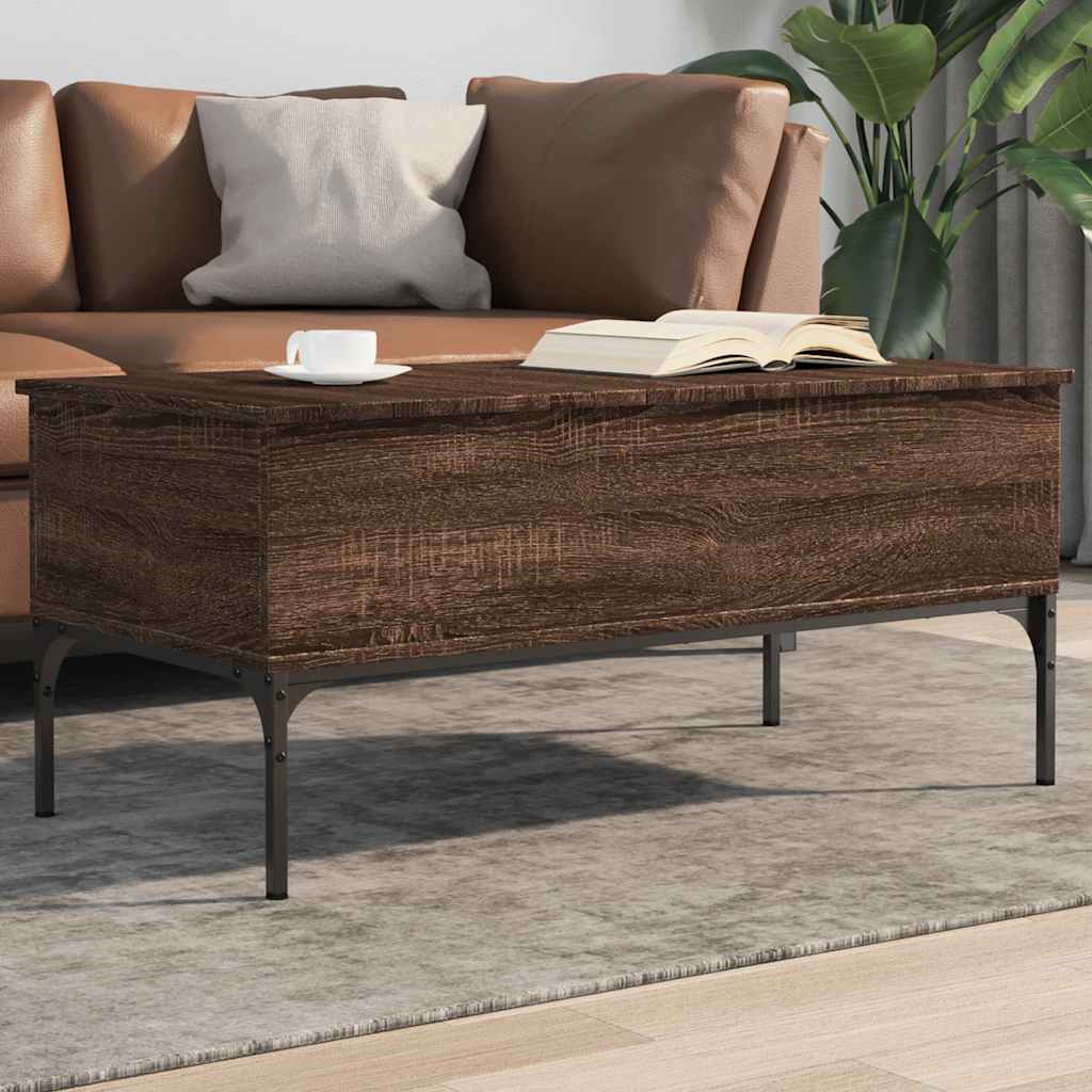 Tavolino Rovere Marrone 100x50x45cm Legno Multistrato e Metallo | homemem39
