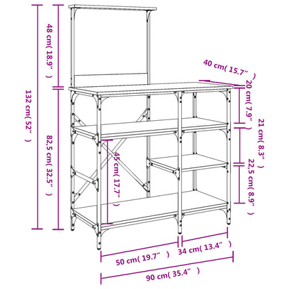 Mobile da Cucina Rovere Fumo 90x40x132 cm Multistrato e Metallo