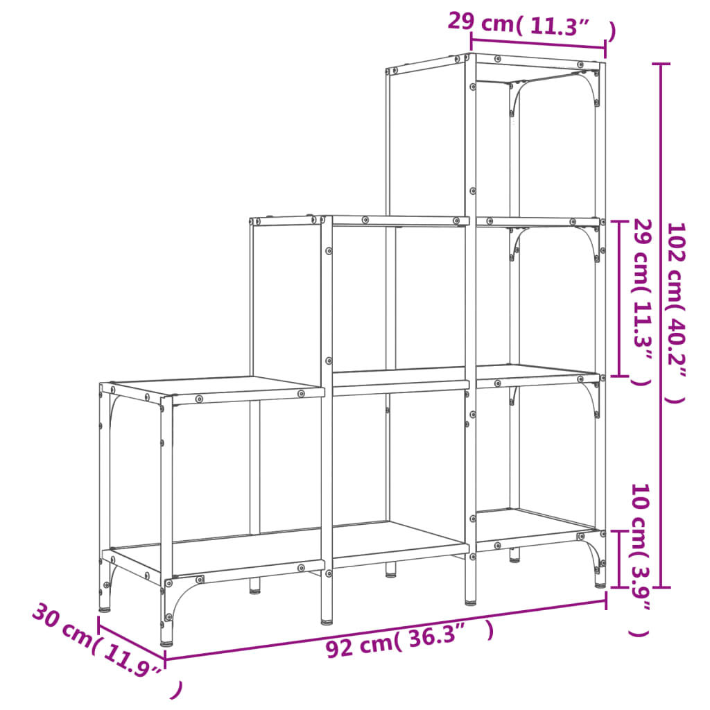 Libreria Rovere Fumo 92x30x102 cm Legno Multistrato e Metallo