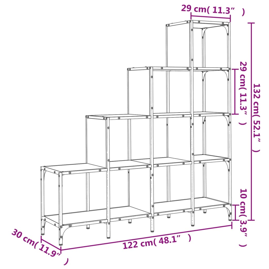 Libreria Nera 122x30x102 cm in Legno Multistrato e Metallo