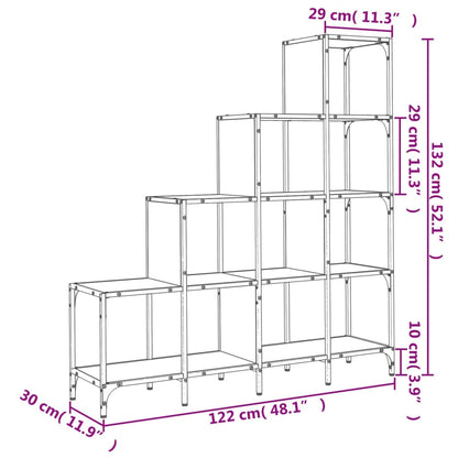 Libreria Nera 122x30x102 cm in Legno Multistrato e Metallo