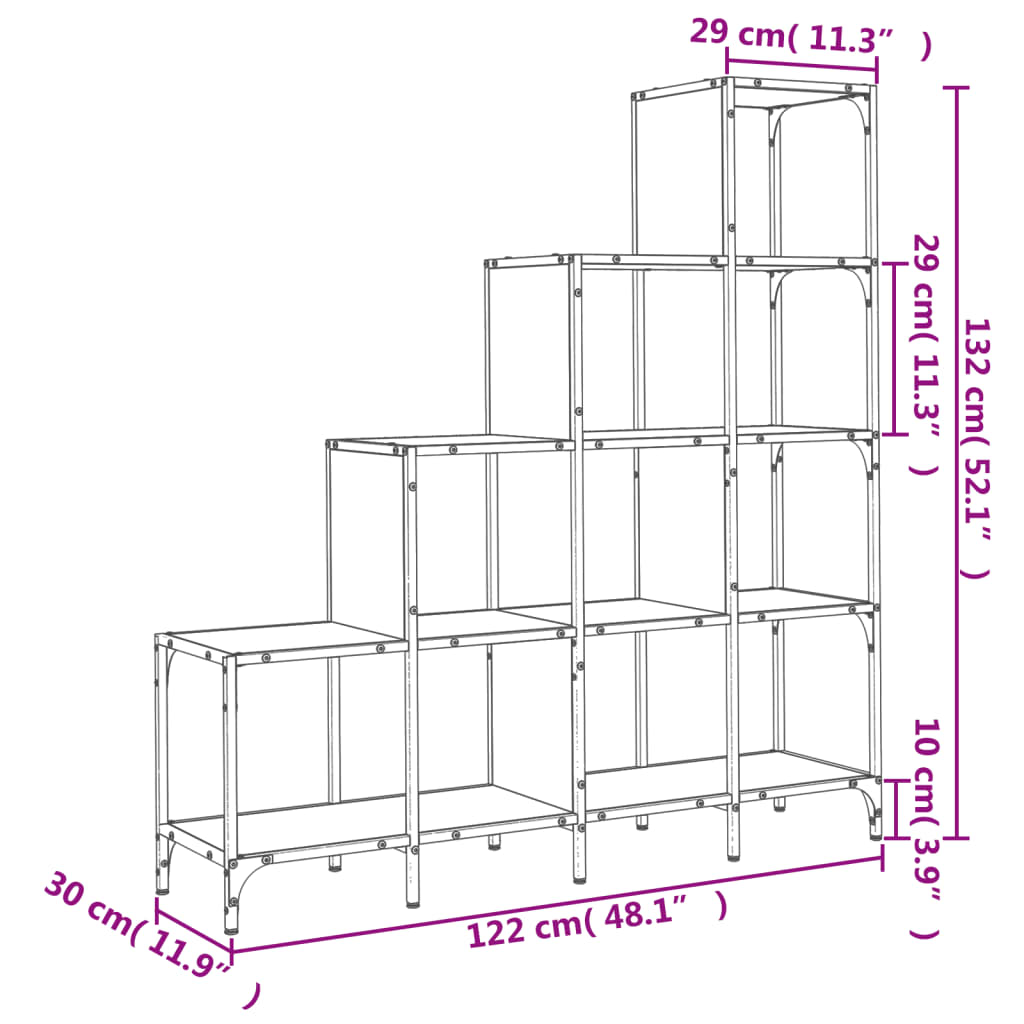 Libreria Rovere Marrone 122x30x132 cm Legno Multistrato Metallo