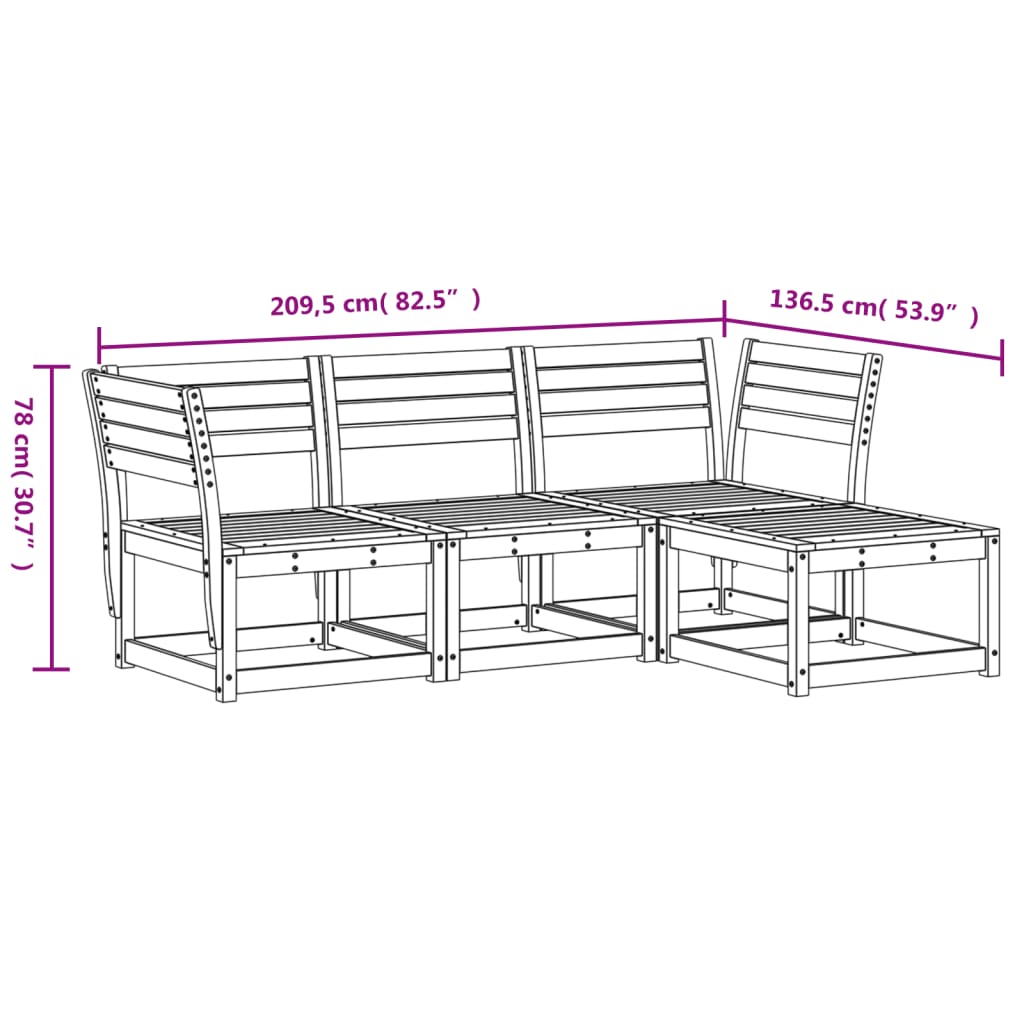 Set Salotto da Giardino 4 pz in Legno Massello di Pino | homemem39