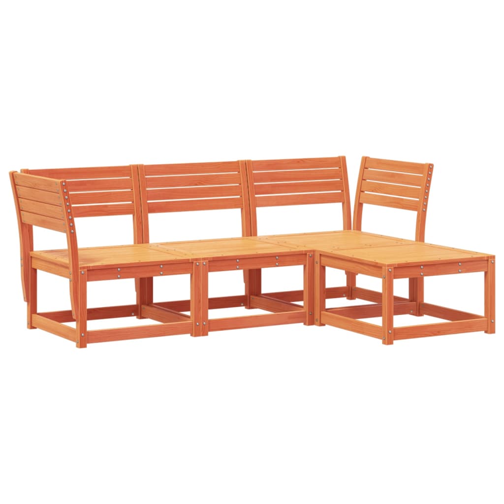 Set Salotto da Giardino 4 pz Marrone Cera Legno Massello Pino | homemem39