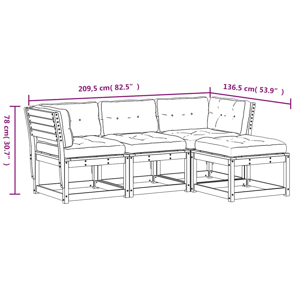 Set Salotto Giardino 4pz con Cuscini Bianco Legno Massello Pino | homemem39
