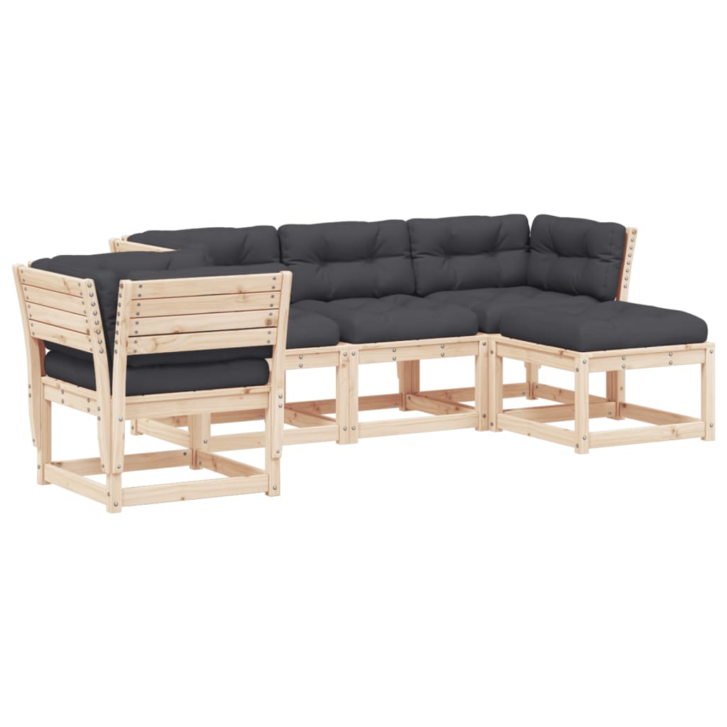 Set Divani Giardino 6 pz con Cuscini in Legno Massello di Pino - homemem39