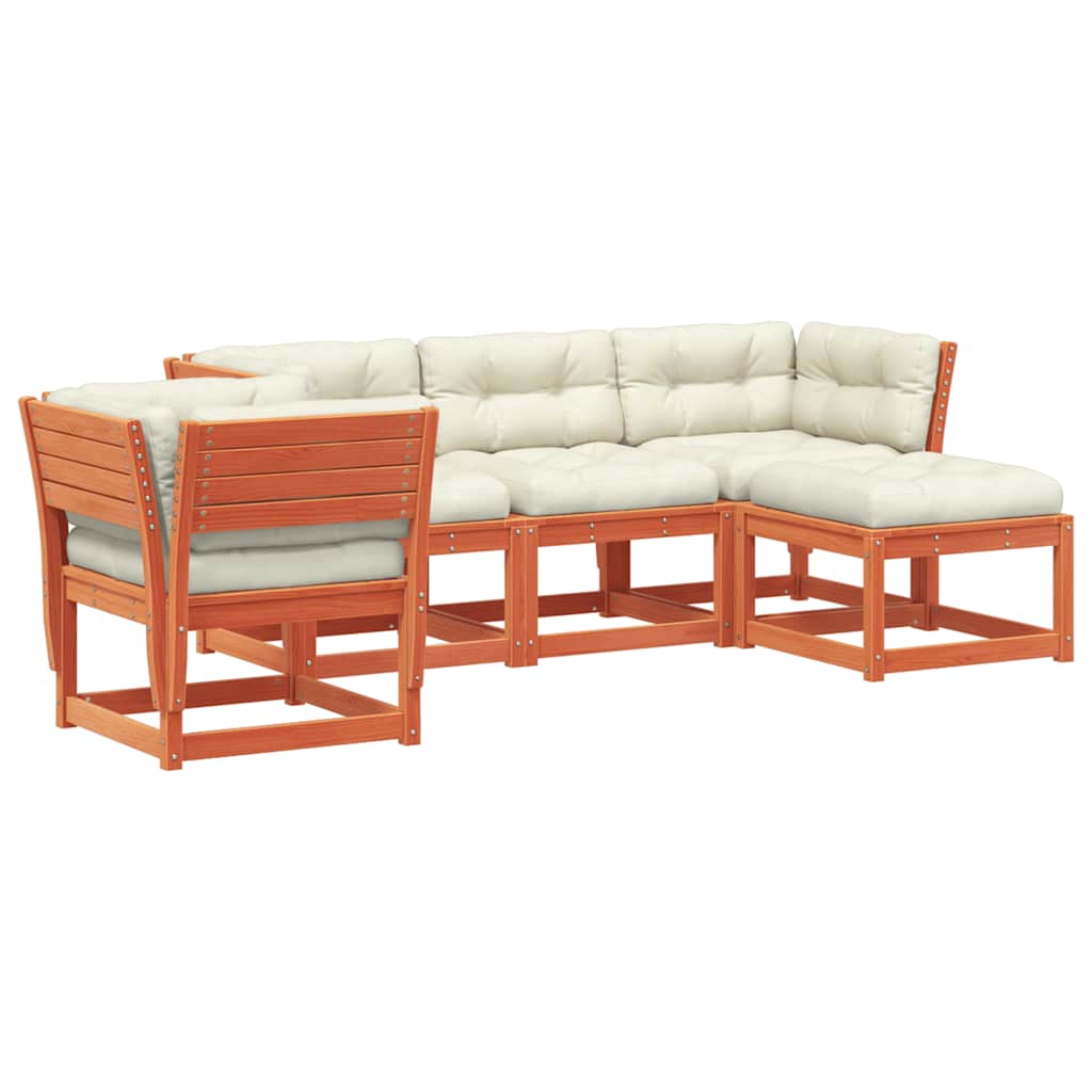 Set Salotto Giardino 5pz con Cuscini Marrone Cera Massello Pino | homemem39