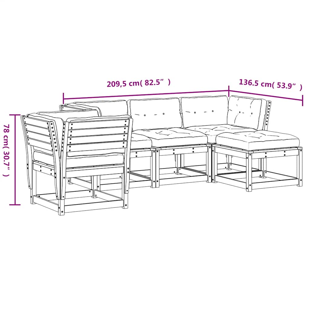 Set Salotto Giardino 5pz con Cuscini Marrone Cera Massello Pino | homemem39