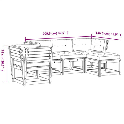 Set Salotto Giardino 5pz con Cuscini Marrone Cera Massello Pino | homemem39