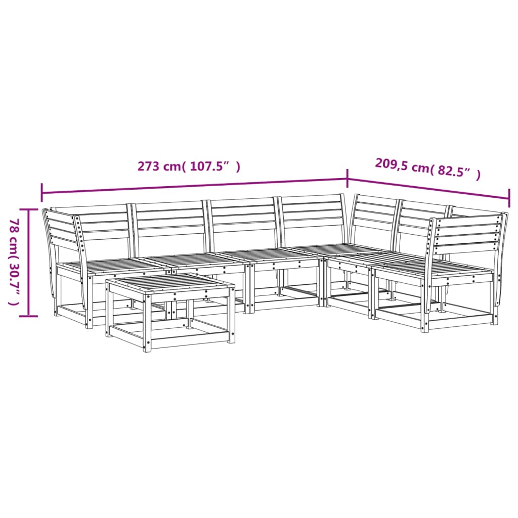 Set Salotto da Giardino 7 pz in Legno Massello di Pino | homemem39
