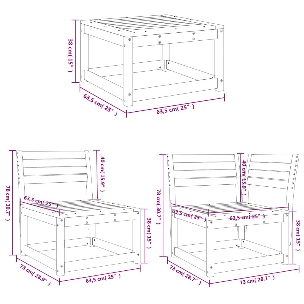 Set Salotto da Giardino 7 pz in Legno Massello di Pino | homemem39
