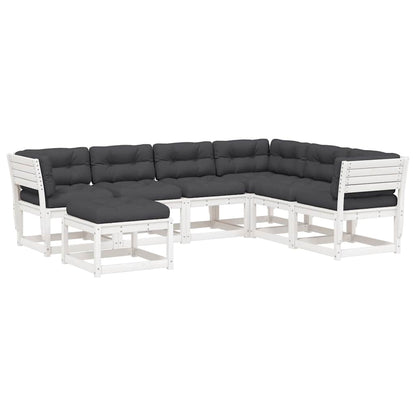 Set Salotto Giardino 7pz con Cuscini Bianco Legno Massello Pino