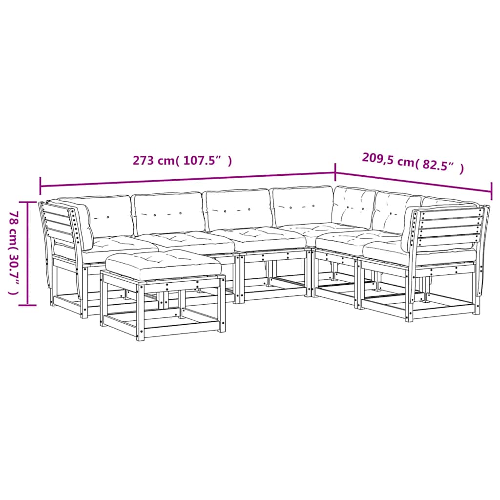Set Salotto Giardino 7pz con Cuscini Bianco Legno Massello Pino