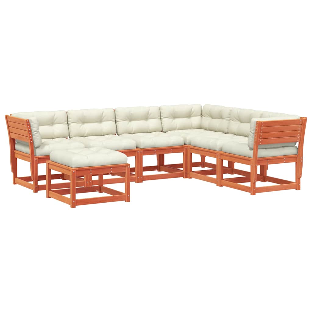 Set Salotto Giardino 7pz con Cuscini Marrone Cera Massello Pino | homemem39