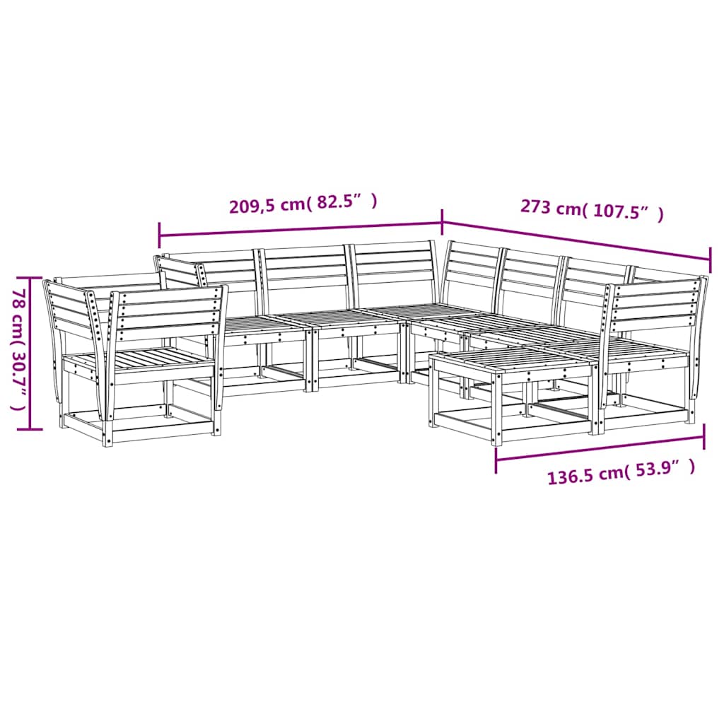 Set Salotto da Giardino 8 pz Marrone Cera Legno Massello Pino | homemem39