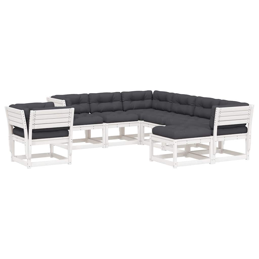 Set Salotto Giardino 8pz con Cuscini Bianco Legno Massello Pino | homemem39