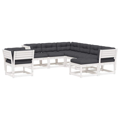 Set Salotto Giardino 8pz con Cuscini Bianco Legno Massello Pino | homemem39