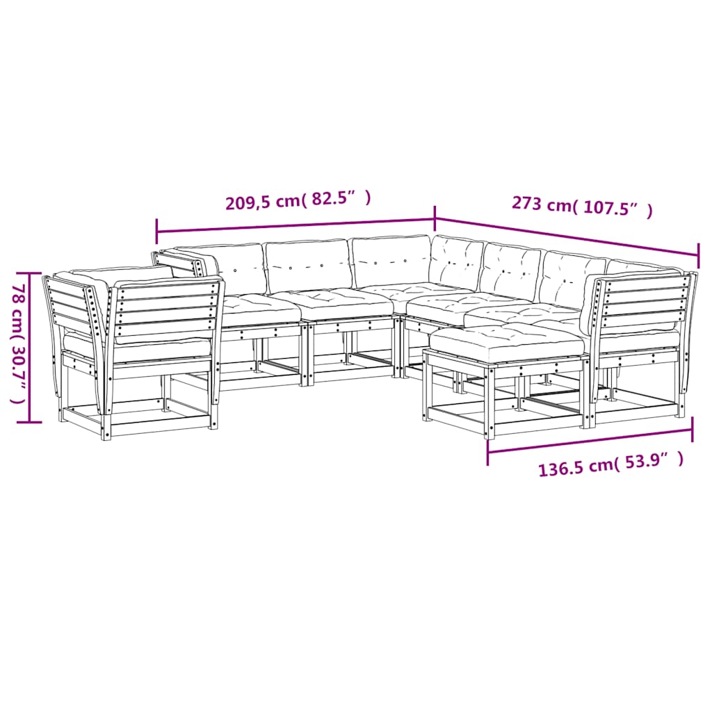Set Salotto Giardino 8pz con Cuscini Bianco Legno Massello Pino | homemem39