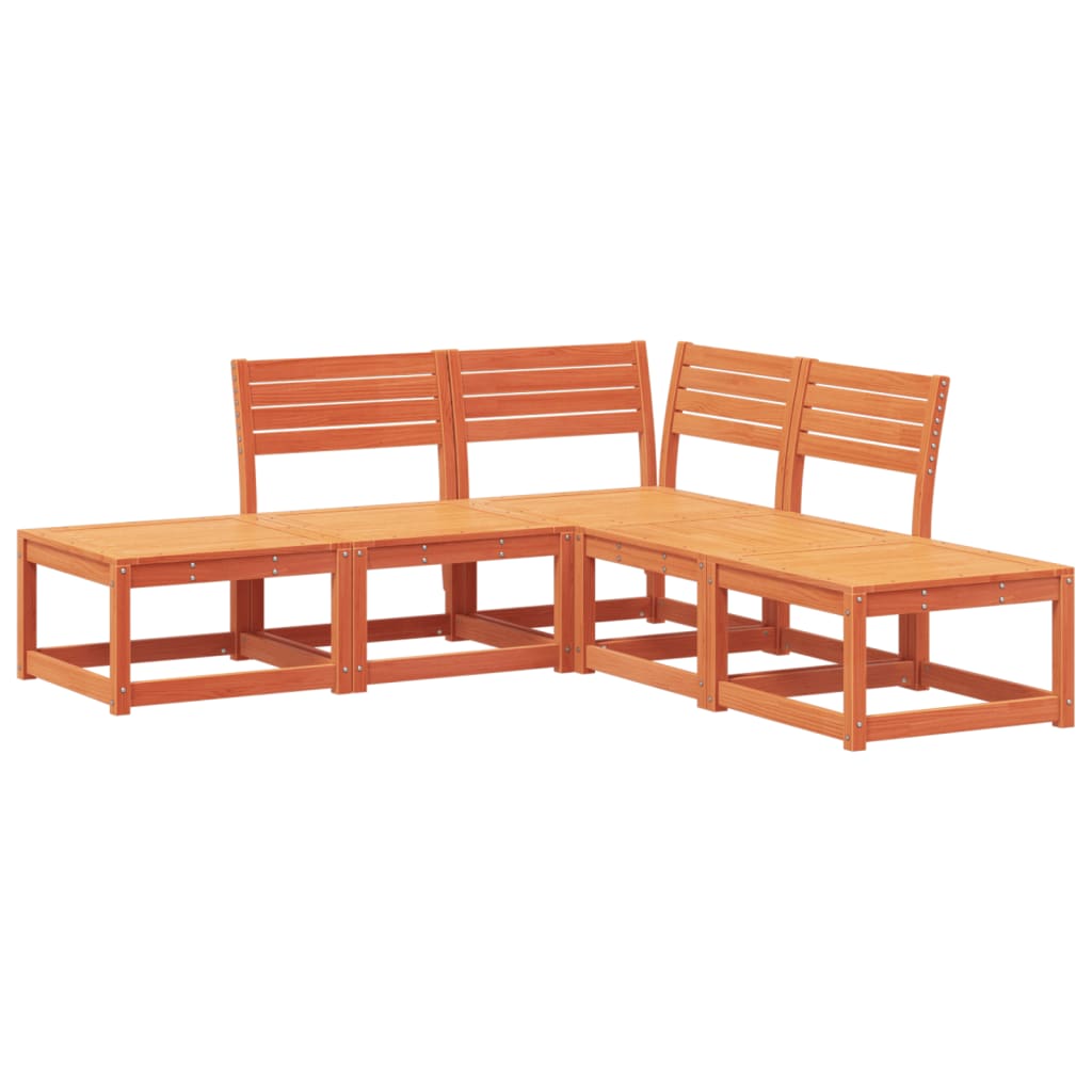Set Divani da Giardino 5 pz Marrone Cera Legno Massello Pino