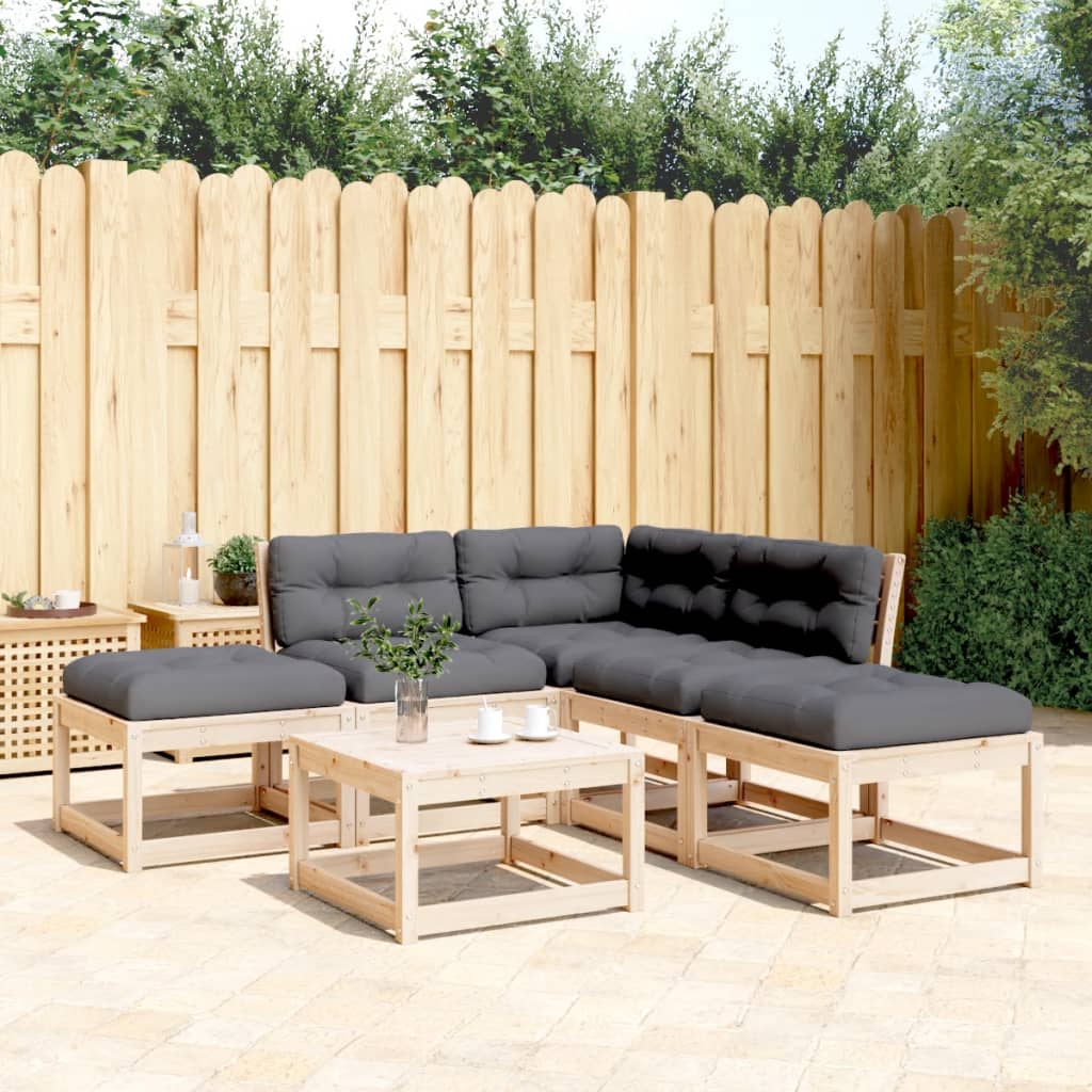 Set Divani Giardino 5 pz con Cuscini in Legno Massello di Pino - homemem39