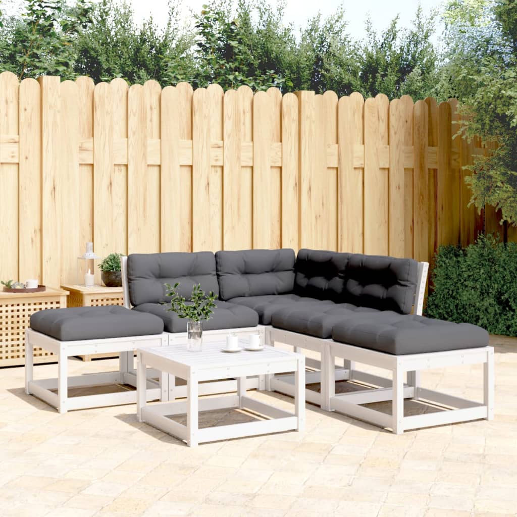 Set Divani Giardino 5pz con Cuscini Bianco Legno Massello Pino - homemem39