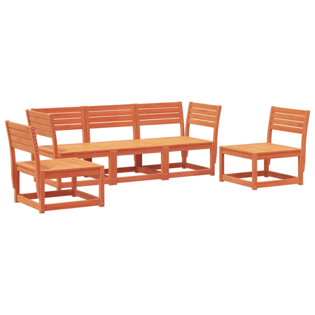 Set Divani da Giardino 5 pz Marrone Cera Legno Massello Pino - homemem39