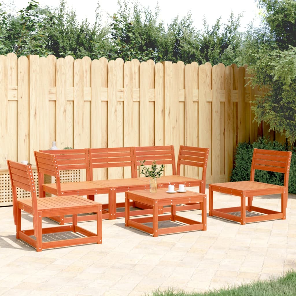 Set Divani da Giardino 5 pz Marrone Cera Legno Massello Pino - homemem39