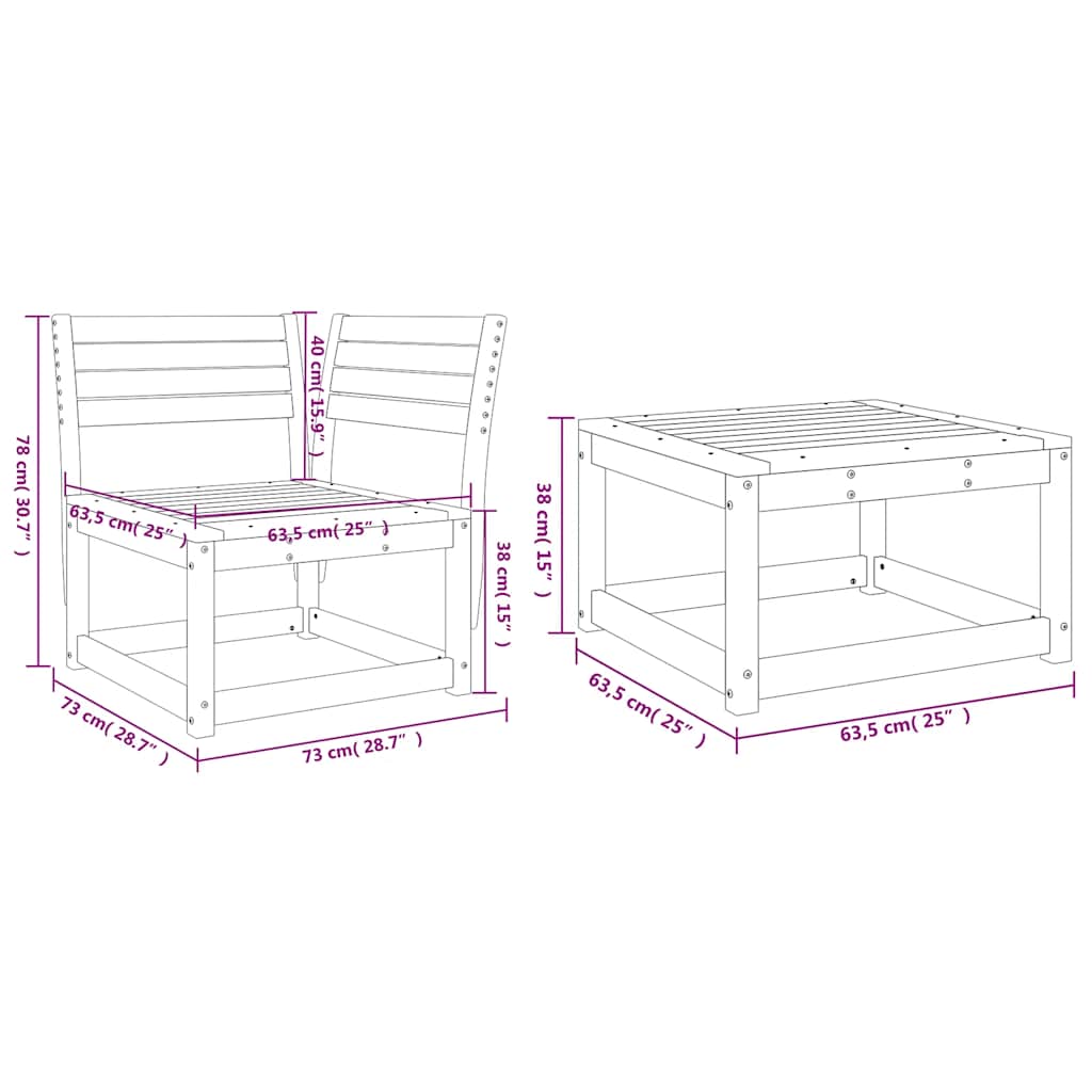 Set Divani da Giardino 3 pz in Legno Massello di Pino | homemem39