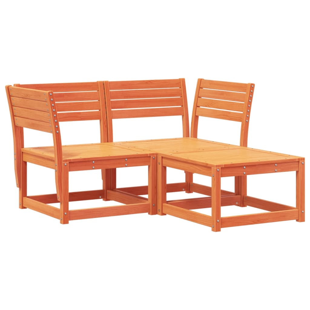Set Divani da Giardino 3 pz Marrone Cera Legno Massello Pino - homemem39