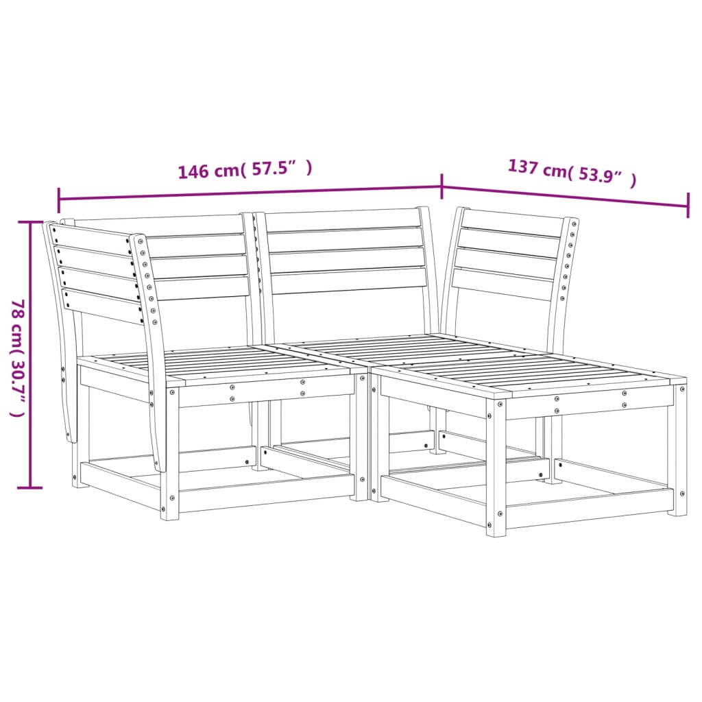 Set Divani da Giardino 3 pz Marrone Cera Legno Massello Pino - homemem39
