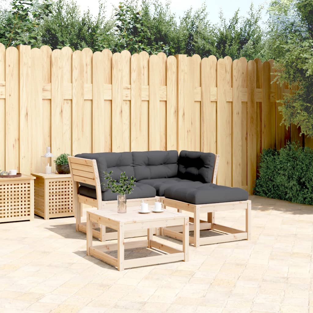 Set Divani Giardino 3 pz con Cuscini in Legno Massello di Pino - homemem39