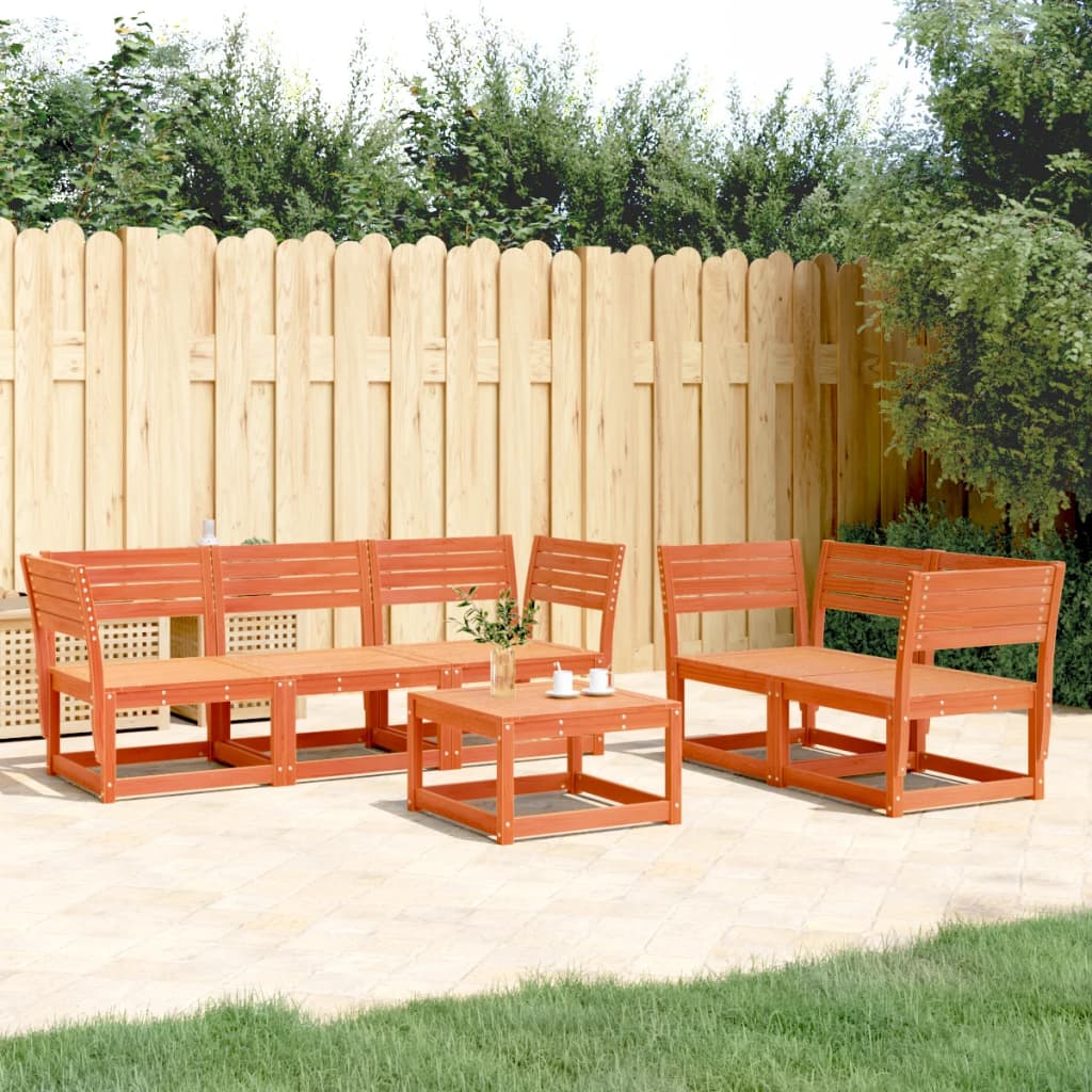 Set Divani da Giardino 5 pz Marrone Cera Legno Massello Pino - homemem39
