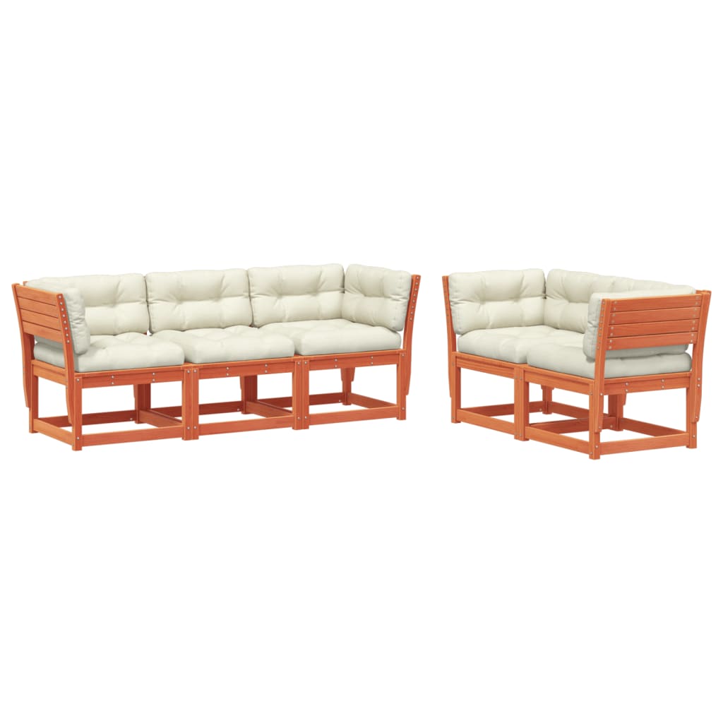 Set Divani Giardino 5pz con Cuscini Marrone Cera Massello Pino - homemem39